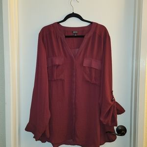 Polyesther Maroon Button-up Dress Shirt